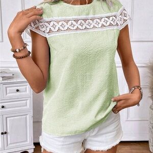 Green Lace Trim Women's Top